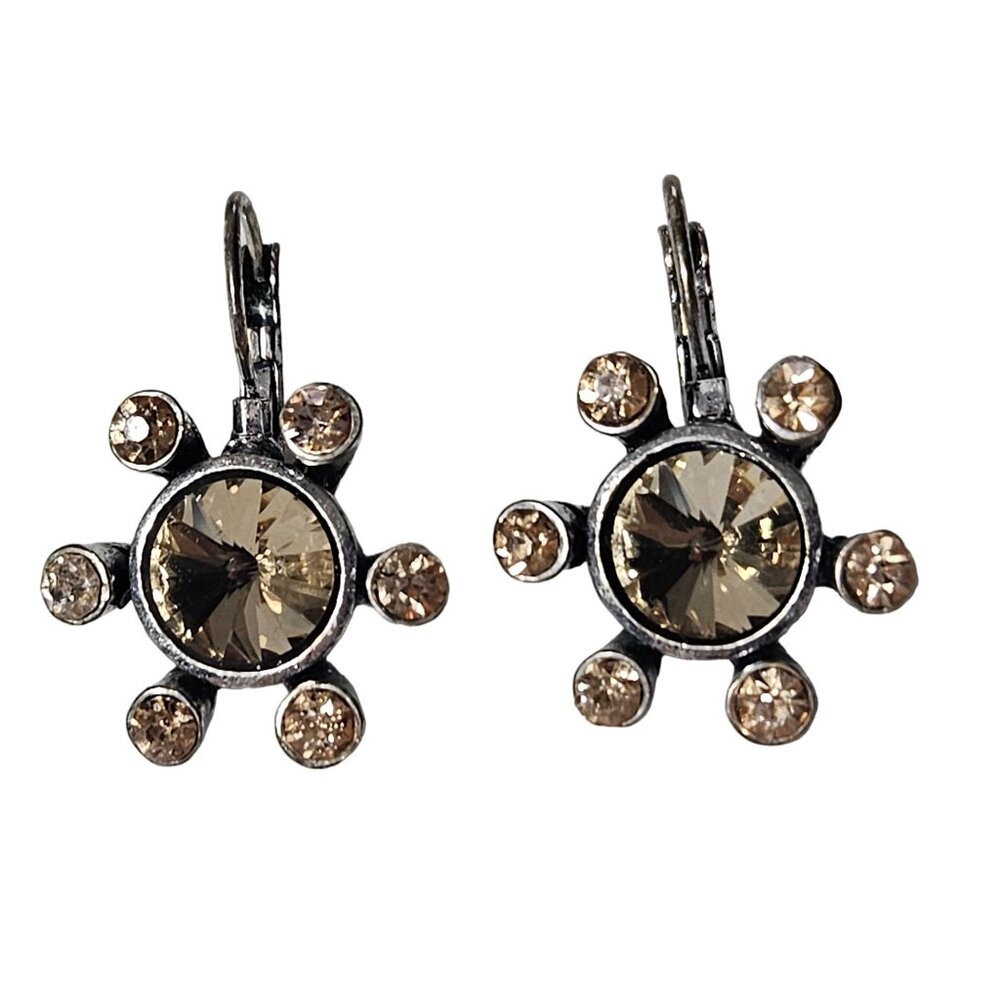 Elegant Silver and Brown Crystal Earrings